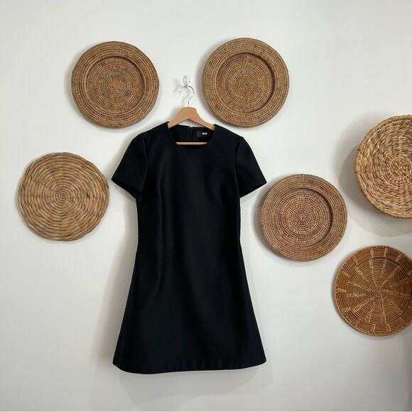 CO Collections Neutral Black Minimalist Short Sleeve Mini A-Line Dress Medium - Picture 2 of 12